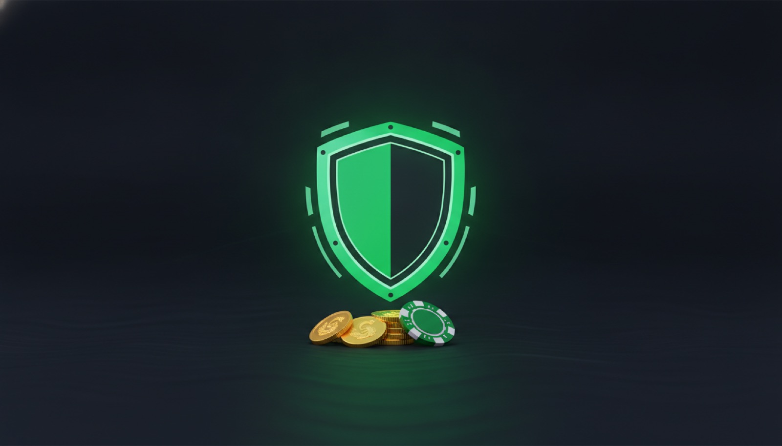 A green shield standing over a stack of gaming chips